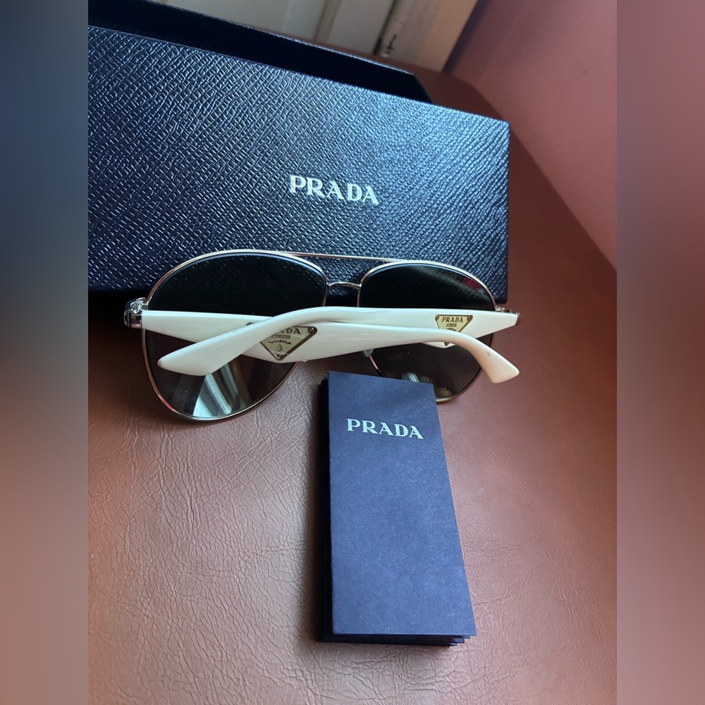 Prada SPR 52QS Aviator Sunglasses White Frame Silver Mirror Lenses - Picture 7 of 14
